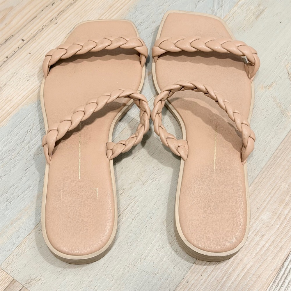 Dolce Vita Paily Braided Flat Sandals Size 8.5 Nude Square Toe Slides